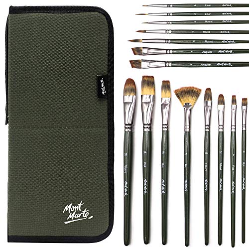 Mont Marte Signature Brush Set with Wallet, 17 Piece, Suitable for Oil, Acrylic, Watercolor and Gouache Paint, Easel Wallet Included MONT MARTE