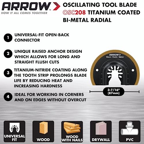 Arrow OSC9500-A Oscillating MultiTool Kit, Sander Tool, and Drywall Saw, Use for Polishing, Grinding, Scraping, Includes Storage Tool Bag, Titanium Arrow Fastener