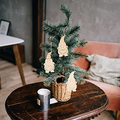 NOLITOY 40 Pieces Christmas Wooden Gnome Hanging Ornaments, Unfinished Wood Cutouts Slices Elf Pendents with Rope for Christmas Tree DIY Craft Making NOLITOY