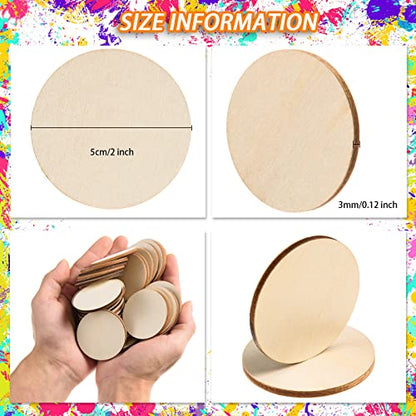 300 Pieces 2 Inch Unfinished Round Wood Slices Round Wooden Discs Wood Circles for Crafts Wood Blanks Round Cutouts Ornaments Slices for DIY Art