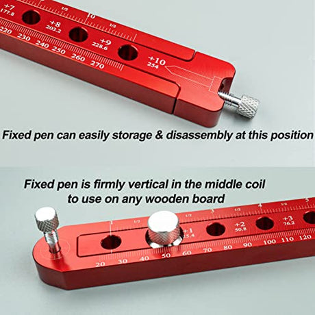 Woodworking Compass Scriber, Portable Aluminum Alloy Woodworking Compass Tool, Adjustable Metric/Inch Arc Drawing Ruler Circle Drawing Ruler Marking SlogPith