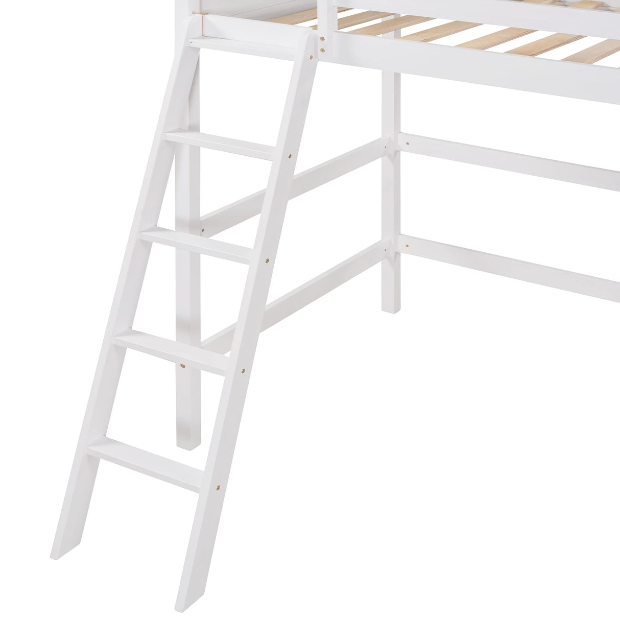 SOFTSEA Twin Size Wooden Loft Bed with Ladder and Guardrails - Space-Saving Design in White SOFTSEA