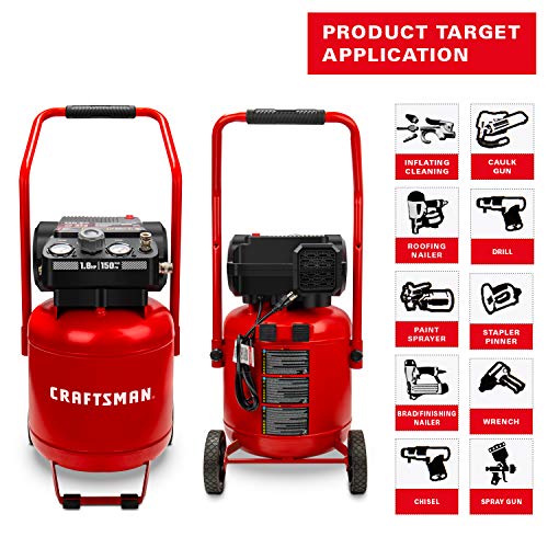 Craftsman Air Compressor, 10 Gallon Peak 1.8 Horsepower Oil-free Compressor, Max 150 PSI, Vertical Compressor Air Tools, Model: CMXECXA0331042 Craftsman