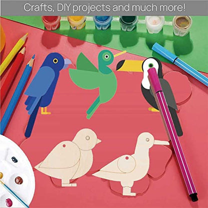 Unfinished Wooden Cutouts Bird Wood Hanging Ornaments Flower Wood Slices Embellishments Blank Wooden Paint Crafts for Kids Painting, DIY Crafts Home