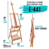 U.S. Art Supply Large Adjustable H-Frame Multi-Purpose Studio Artist Wooden Floor Easel - Tilts Flat, Mast Adjusts to 88" High, Holds 59" Canvas - US ART Supply