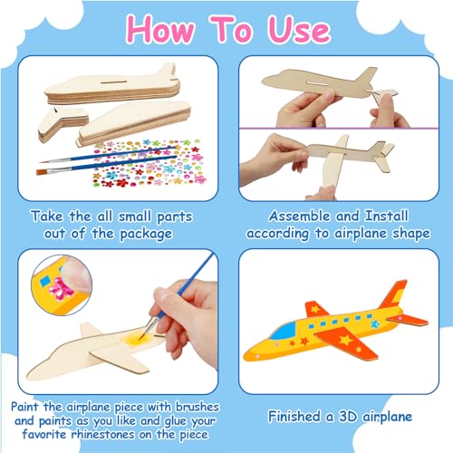 Fennoral 12 Pack Wooden Airplane Craft for Kids Make Your Own 3D Airplane kit for Boys Girls DIY Paint Wood Planes for School Art Activity Birthday