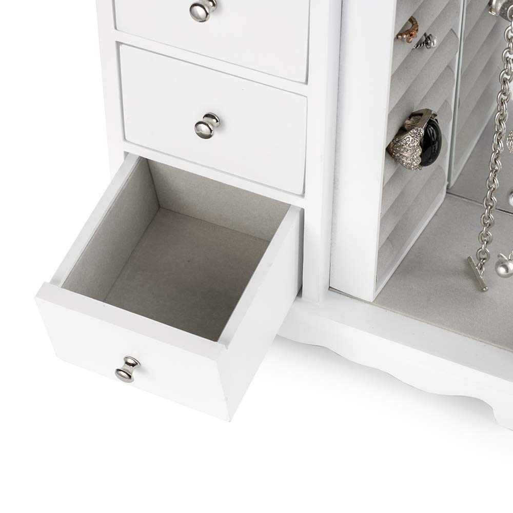 ZGZD White Jewelry Box Wooden Makeup and Accessories Organizer Girls Ring Storage with 4 Drawers and Swing Door ZGZD