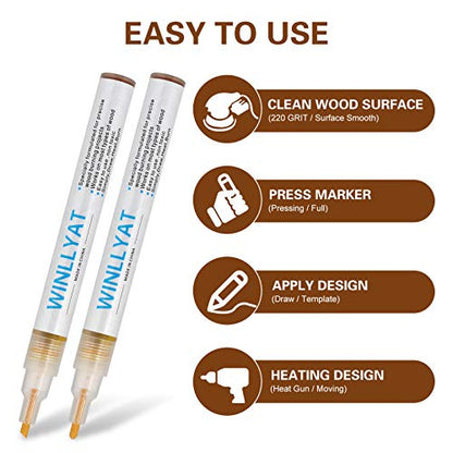 2 PCS Wood Burning Pen Winllyat Chemical Wood Burned Marker Pen for DIY Projects - Oblique Head and Round Head (Oblique Head and Round Head)