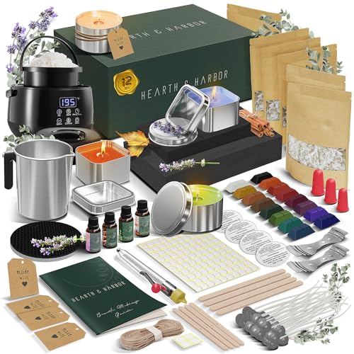 Hearth & Harbor Soy candle making kit for Adults & Kids, Candle Making Supplies, DIY for Beginners, Soy Wax with Melter - Complete Kit + Electric - WoodArtSupply