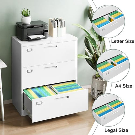 Letaya 3 Drawer File Cabinets with Lock,Metal Lateral Filing Cabinets for Home Office Organization Hanging Storage Letter/Legal/F4/A4(Assembly Letaya