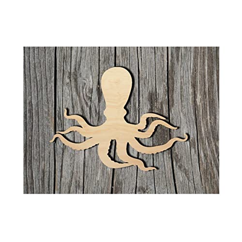 Octopus Wood Craft Unfinished Wooden Cutout Art DIY Wood Sign Inspirational Wall Plaque Rustic Wood Wall Hanging Decor for Home Restroom Bathroom Arupkeer