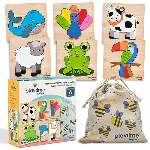 Magifire Wood Puzzles for Toddlers 1-3, Set of 6 Montessori Toys for 1 Year Old, Toddler Puzzles, Baby Puzzles with Large Pieces Safe for Kids, MAGIFIRE