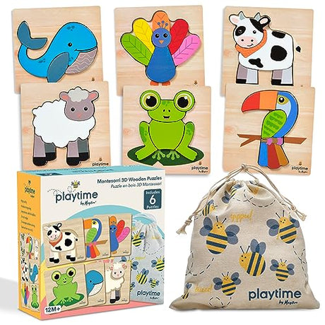 Magifire Wood Puzzles for Toddlers 1-3, Set of 6 Montessori Toys for 1 Year Old, Toddler Puzzles, Baby Puzzles with Large Pieces Safe for Kids, MAGIFIRE