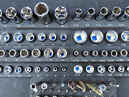 ToolGear Socket Organizer, Easy to Read Size labels, 80 sockets w/added 50 hex bit holder, both deep & standard sockets, metric & standard, 3/8 and - WoodArtSupply