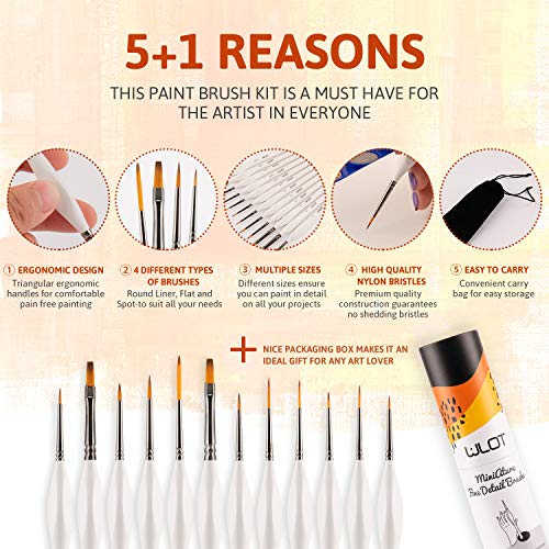 Fine Detail Paint Brush, 12 PCS Miniature Paint Brushes Kit , Perfect for Acrylic, Oil, Watercolor, Art, Scale, Model, Face, Paint by Numbers - WoodArtSupply