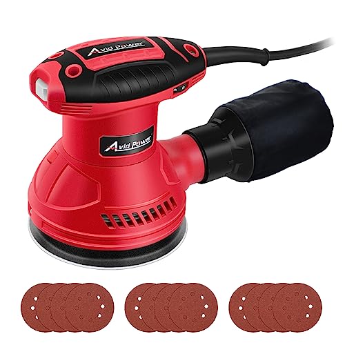 AVID POWER Orbital Sander 3.0 Amp 5 Inch Random Orbit Sander 6 Variable Speeds Electric Wood Sander Tool for Woodworking, 7000-14000 RPM, 12 Pcs - WoodArtSupply