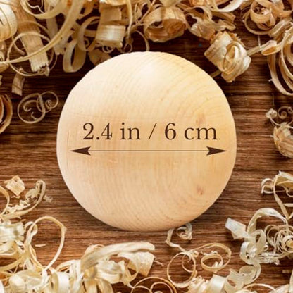 Unfinished Wood Balls 60mm - 2.4" Wooden Beads for Crafting, Set of 2 Wood Blanks for Crafts