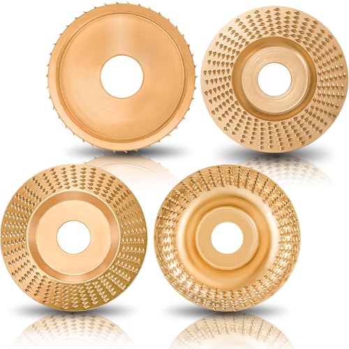 4PCS Angle Grinder Wood Carving Disc Set for 4" or 4 1/2" Attachment, Stump Tool Grinder Disc Wheel Attachments for Woodworking, Wood Shaping Carving