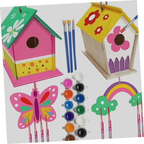 COHEALI 1 Set House Lanyard Kids Craft Wooden Arts Kits Wind Chime Ornament Wind Chime Pendant Unfinished Arts Kits Wind Chime Kit Graffiti COHEALI