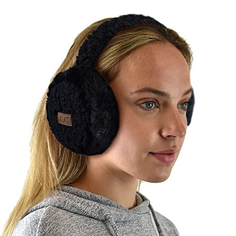 C.C Soft Winter Warm Adjustable Headband Ear Warmer Earmuffs, Sherpa Black C.C