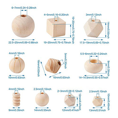 150pcs Assorted Natural Wooden Beads Round/Cube/Polygon/Bicone/Column/Rondelle/Oval Wood Spacer Beads Unfinished Loose Beads for Jewelry Making - WoodArtSupply