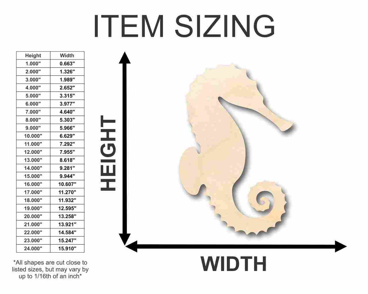 Unfinished Wood Seahorse Shape - Ocean - Nursery - Craft - up to 24" DIY 4" / 1/4" 24 Hour Crafts