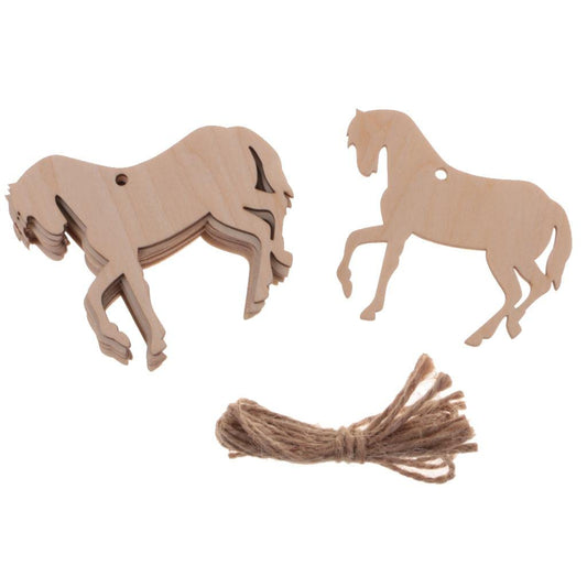 Dovewill 10Pieces Wood Horse Shape Cut Out Ornament Embellishment Tag with String - WoodArtSupply