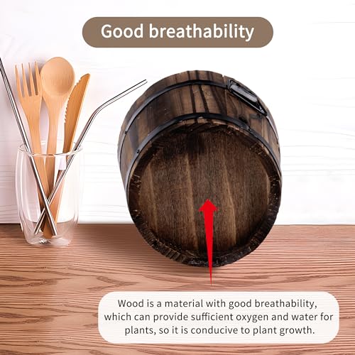 Adnee 4 Pack Wooden Whiskey Barrel Planters - 4 Sizes Wooden Bucket Barrel Garden Planters Set - Rustic Flower Planters Pots Container for Indoor Adnee