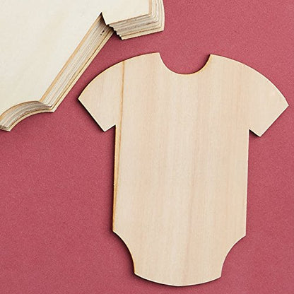Pack of 24 Unfinished Wood Baby Onesie Cutouts by Factory Direct Craft - Blank Wooden T-Shirt Shapes for Baby Shower Favors, Gender Reveals,