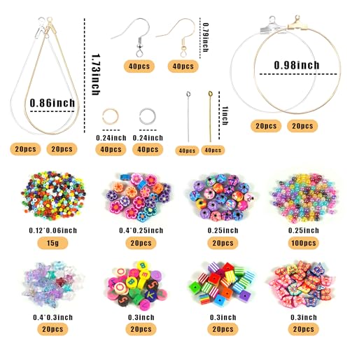 DRWATE Earring Making Kit with 940 PCS Beading Hoop Earring Finding Component Accessories Hooks Jump Rings Loop Earring Backs Beads and Charms for DRWATE