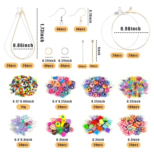 DRWATE Earring Making Kit with 940 PCS Beading Hoop Earring Finding Component Accessories Hooks Jump Rings Loop Earring Backs Beads and Charms for