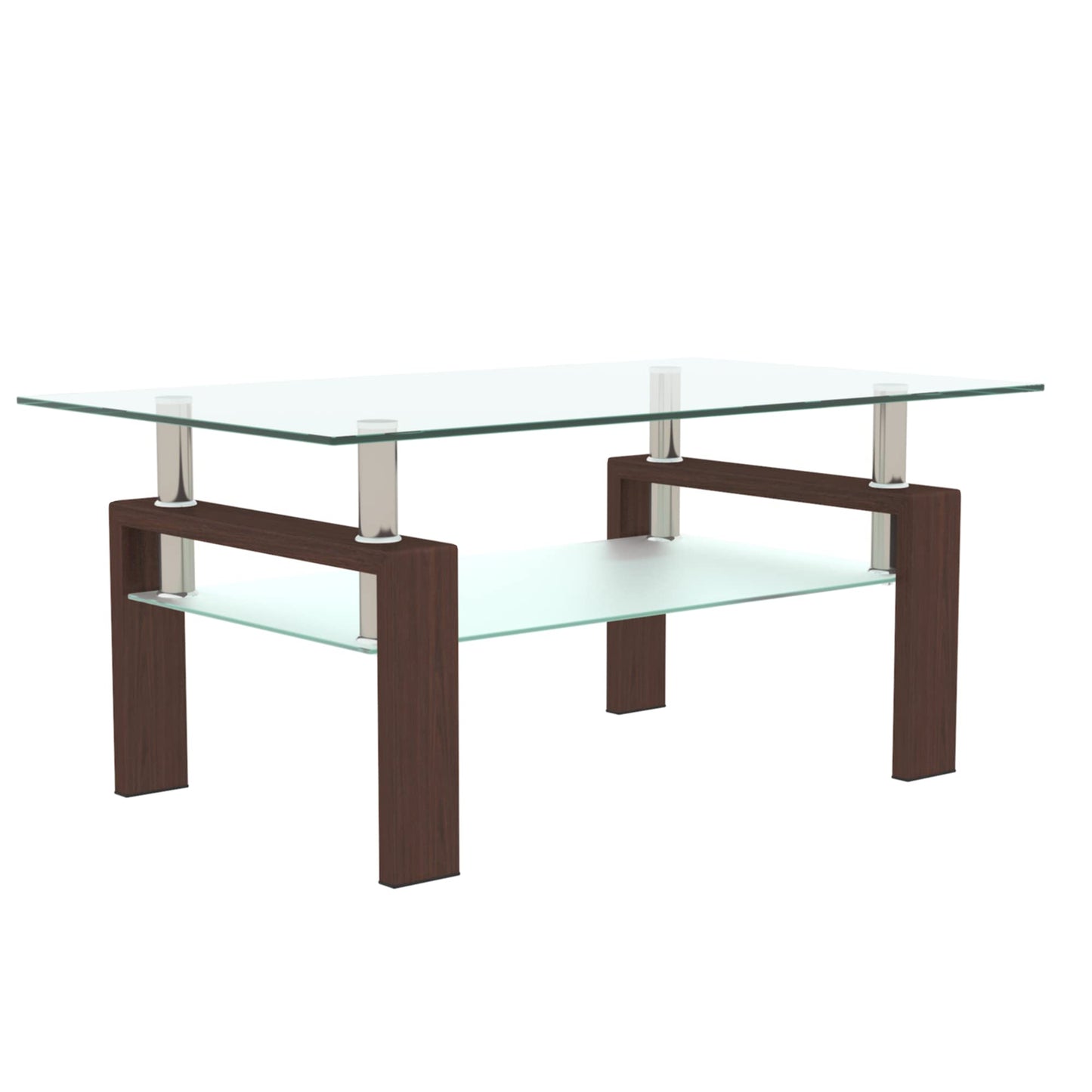 Rectangle Glass Coffee Table, Clear Coffee Table Modern Side Center Tables Furniture for Living Room,Walnut