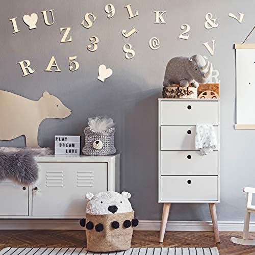 42 Pieces Unfinished Wooden Letters Numbers Unfinished Wood Ornament Alphabet Numbers DIY Wooden Symbols for Painted Wall Decor DIY Educational Craft