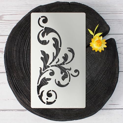 Aleks Melnyk No.349 Metal Stencil, Swirls, Ornaments, Flowers Vine, Patterns, Border, Small Stencil, 1 PC, Template for Wood Burning, Engraving, Aleks Melnyk