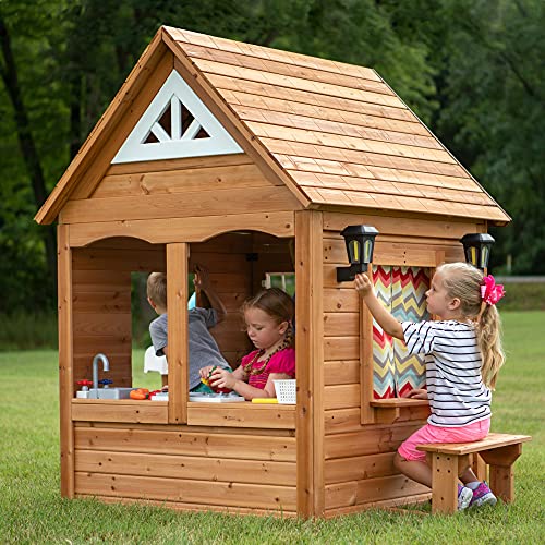 Backyard Discovery Aspen All Cedar Wooden Playhouse, Country Style, Dutch Front Door, Flower Pot Holders, Stove, Sink, Plastic Food, Doorbell, - WoodArtSupply