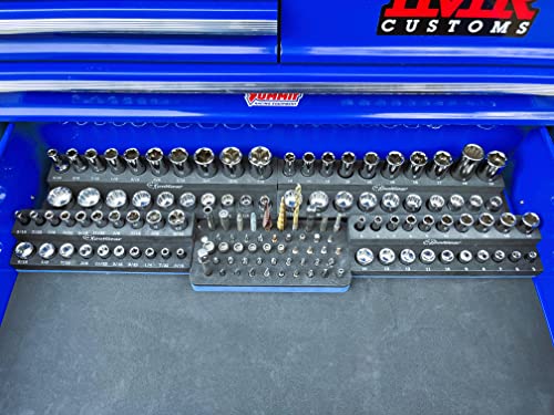 ToolGear Socket Organizer, Easy to Read Size labels, 80 sockets w/added 50 hex bit holder, both deep & standard sockets, metric & standard, 3/8 and TG ToolGear