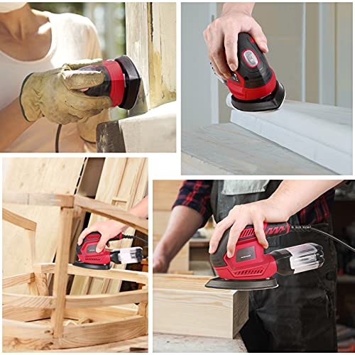 Sander, 200W Compact Electric Sander with 20Pcs Sandpapers & 2Pcs Polishing Pads, 14000 RPM, Hand Sanders with Efficient Dust Collection System for Vistreck