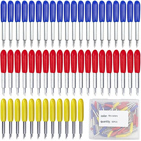 50Pcs Replacement Cutting Blades for Cricut Explore Air/Air 2/Air 3/Maker/Maker 3, Include 10Pcs Fine Point Blades, 20Pcs Standard Blades, 20Pcs Deep ArtCute