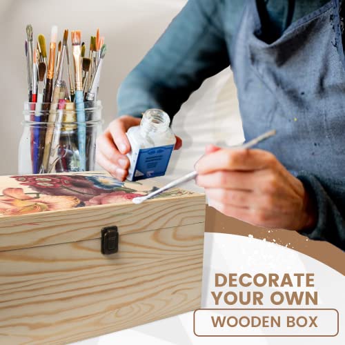 VIKOS Products 13.8x9.9x6.7-Inch/ 3.33-Gal. X-Large Unfinished Wooden Box for DIY Crafts & Storage with Hinges & Retro Front Clasps - Natural Pine - VIKOS Products