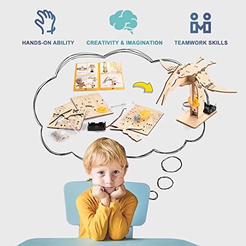 Dinosaur STEM Kits for Kids Ages 6-8-10-12, 4 in 1 Stem Projects, Wood Building Toys for Boys Age 8-12, Build It Yourself Woodworking Kit, DIY 3D Yutin