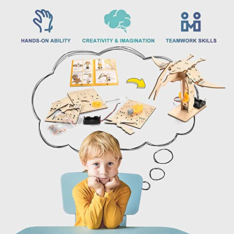 Dinosaur STEM Kits for Kids Ages 6-8-10-12, 4 in 1 Stem Projects, Wood Building Toys for Boys Age 8-12, Build It Yourself Woodworking Kit, DIY 3D Yutin