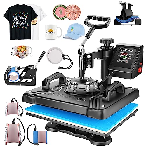 Heat Press Machine for Tshirts, 8 in 1 Heat Transfer Machine, 12" X 15" Digital Industrial Sublimation Heat Printing Combo with 360 Degree Rotation - WoodArtSupply