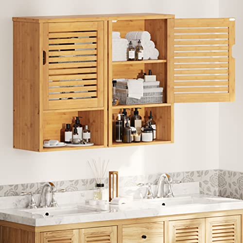VIAGDO Bamboo Wall-Mounted Bathroom Cabinet with Adjustable Inner Shelf and Single Door VIAGDO