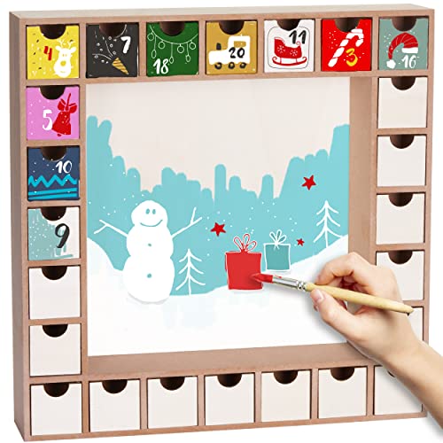 BRUBAKER Wooden Advent Calendar to Fill with 24 Drawers - DIY Unfinished Christmas Calendar for Painting, Crafting and Self-Design - Reusable - 13 BRUBAKER
