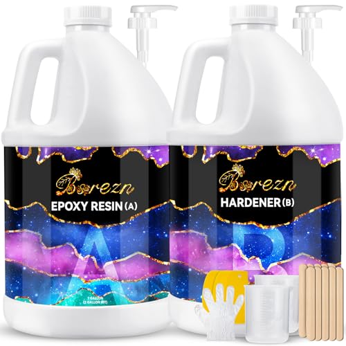 Bsrezn 2 Gallon Epoxy Resin Kit, Crystal Clear Hard Casting Resin and Curing Agent Hardener Resina Epoxica Transparente 2 Part Resin Art Supplies for