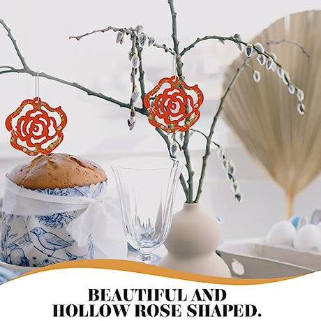 Hollow Rose Flower Mini Wooden Slices DIY Crafts Cutouts Wooden Scrapbooking Flower Shaped Hanging Ornaments for Valentine's Day Wedding Party Abaodam
