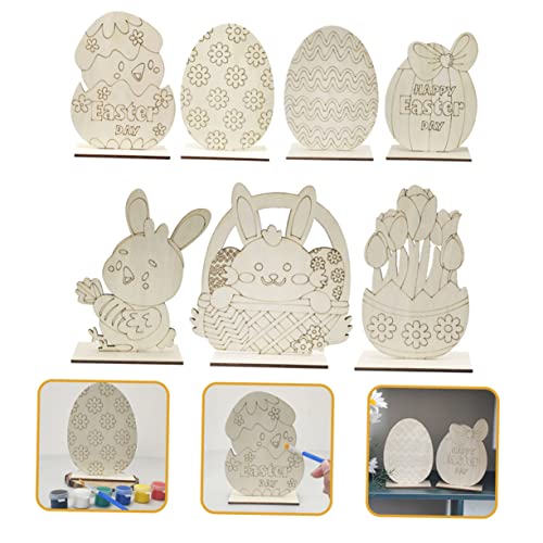 TEHAUX 7pcs Home Rabbit Decoration Animal Figurine Decor Unfinished Wood Easter Egg Easter Bunny Decor Easter Statues Spring Decor for Home Wood TEHAUX