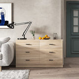 Bigbiglife Wood Dresser for Bedroom, 6 Drawer Double Dresser with Metal Handles, 15.8" D x 47.2" W x 27.7" H, Light Oak Bigbiglife