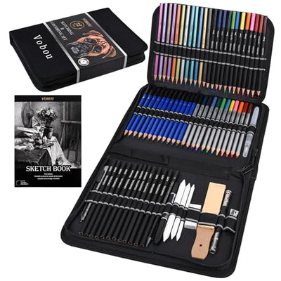 Vobou 72pcs Art Supplies Set, Colored Drawing Pencils Art Kit- Sketching, Graphite Pencils With Portable Case, Ideal School Art Supplies for Artists