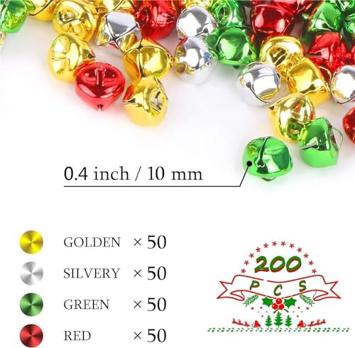 200 Pieces Augshy Jingle Bells 2/5 Inch Craft Bell Bulk for Christmas Home and Pet Decorations Xmas Decor Party Favors Supplies (Gold,Silver, Augshy